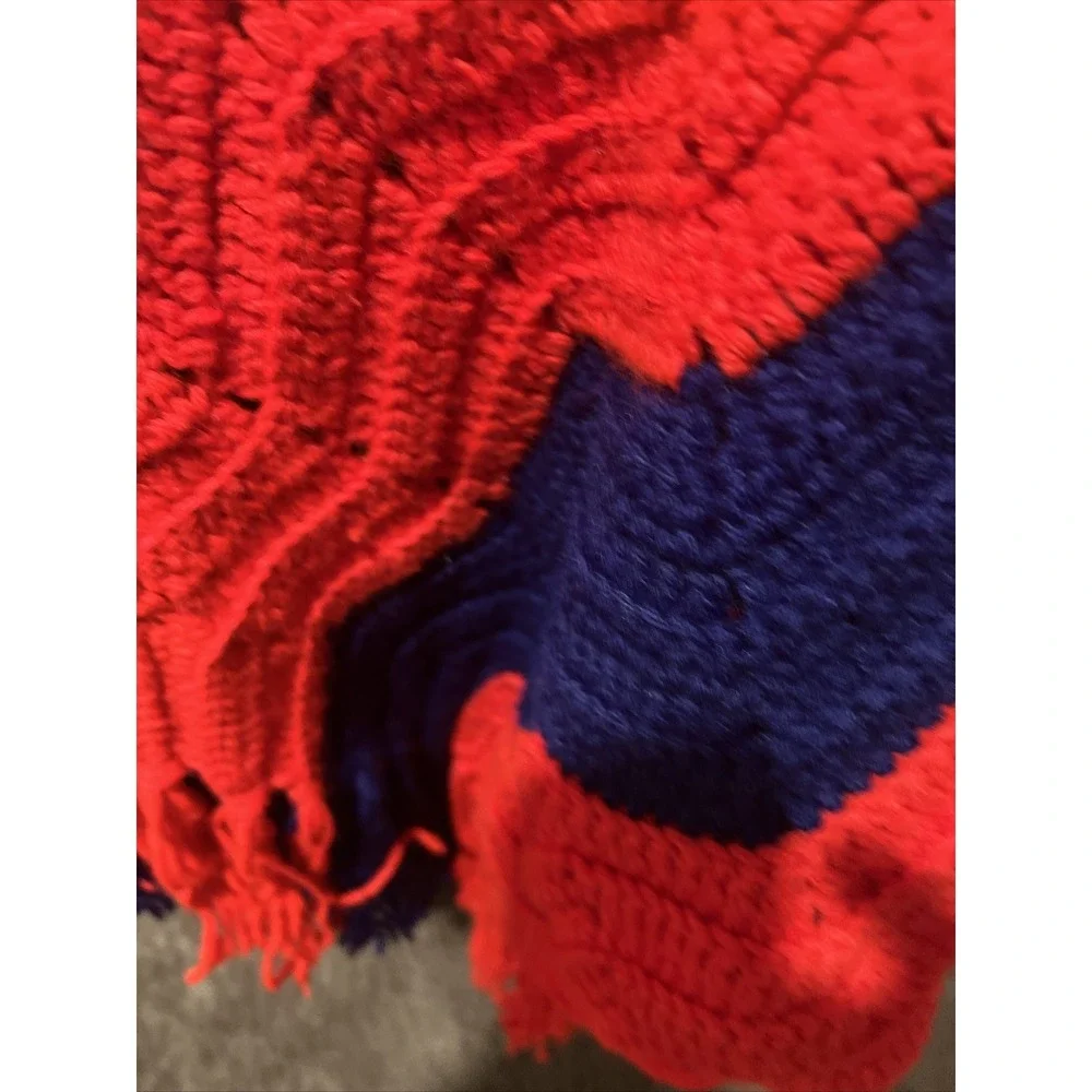 Vtg Hand Knit Zig Zag Granny  Afghan Blanket 68
